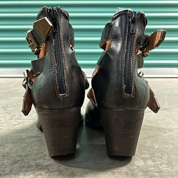 Jeffrey Campbell US 9.5 Everwell Ibiza Brown Leather Cutout Ankle Boots Shoes - Picture 6 of 13